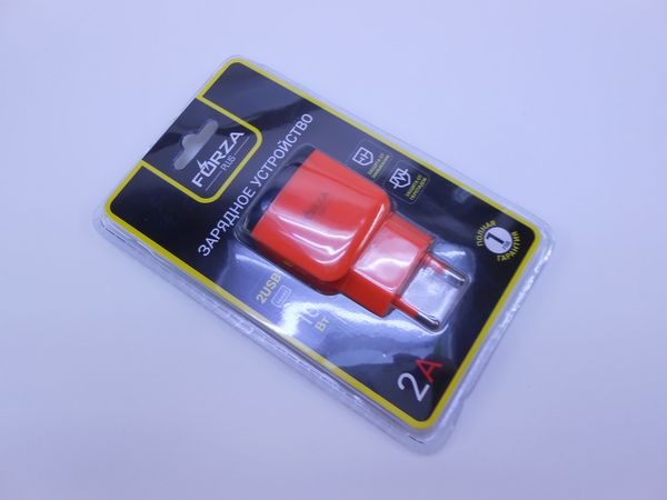 Фото: Сетевое зарядное устройство Forza Палитра 2*USB,2А,5В микс 916-217