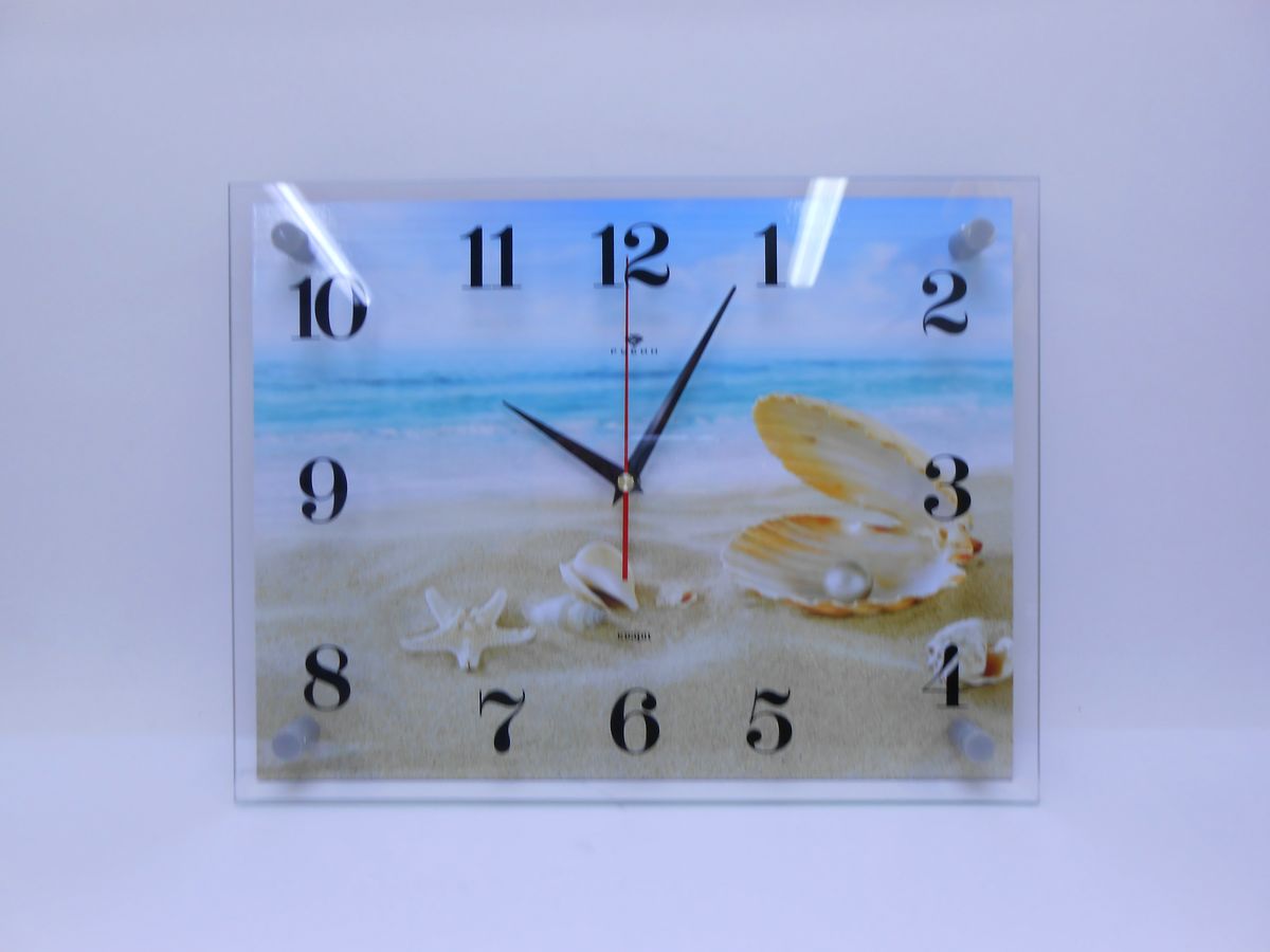 Фото: Часы настенные стекло 3040-1094 Ракушка с жемчужиной