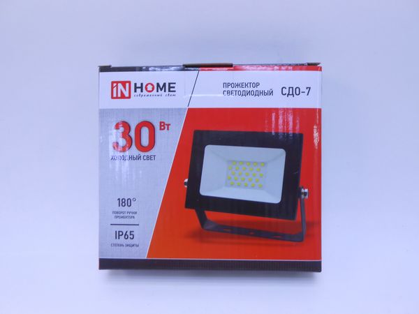 Фото: Прожектор светодиодный In Home СДО-7 30Вт 230В 6500К IP65 черный