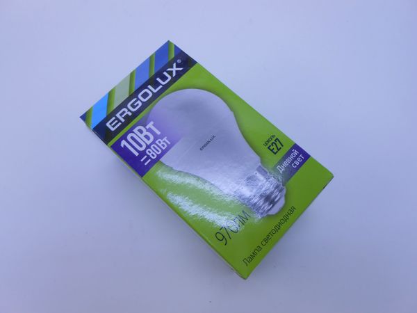 Фото: Лампа светодиодная Ergolux ЛОН А60 E27 10W 6К матов. 110*60пластик/алюм
